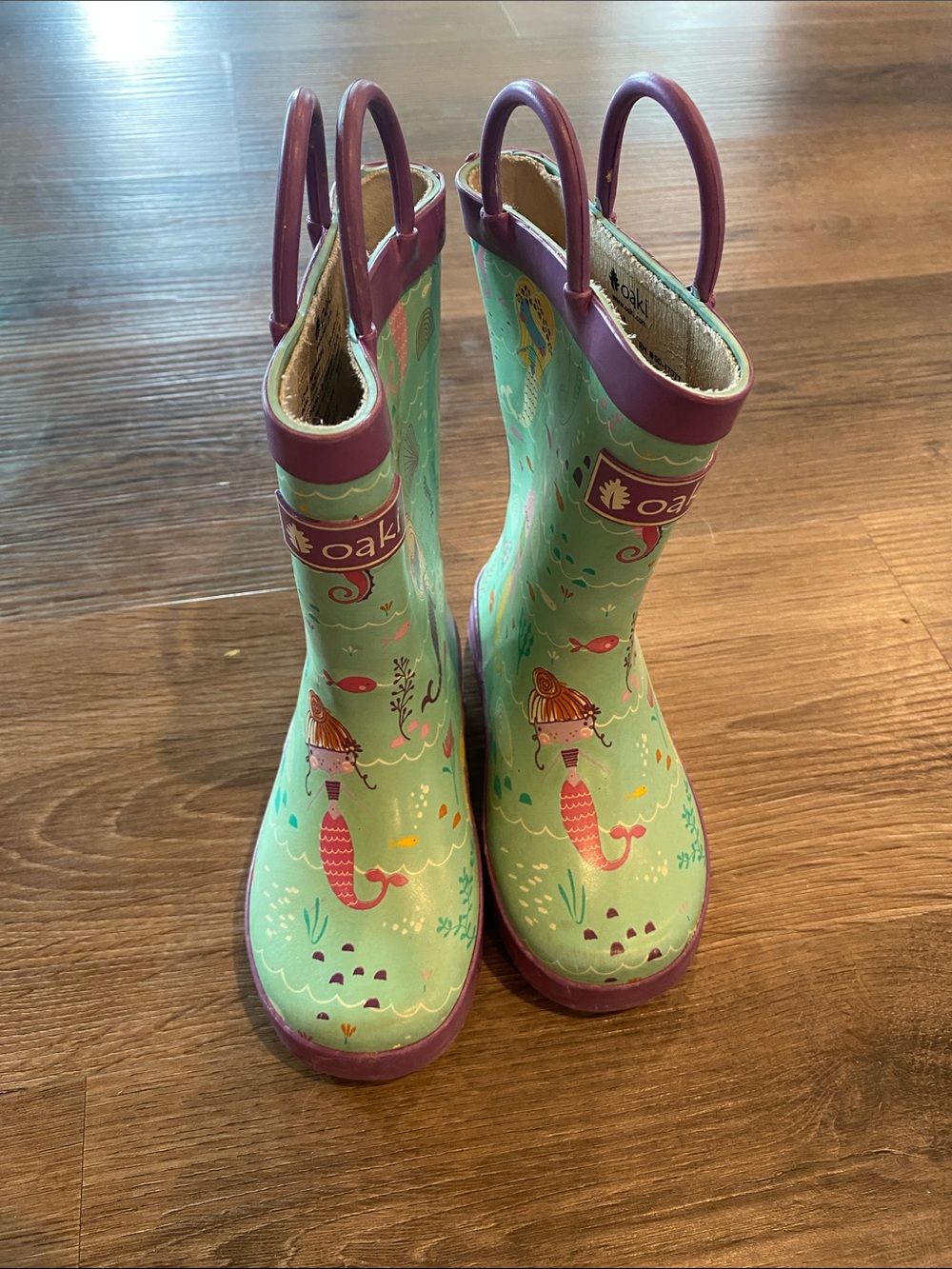 OAK Kids Mint Green Mermaid Rain Boots with Pink Trim